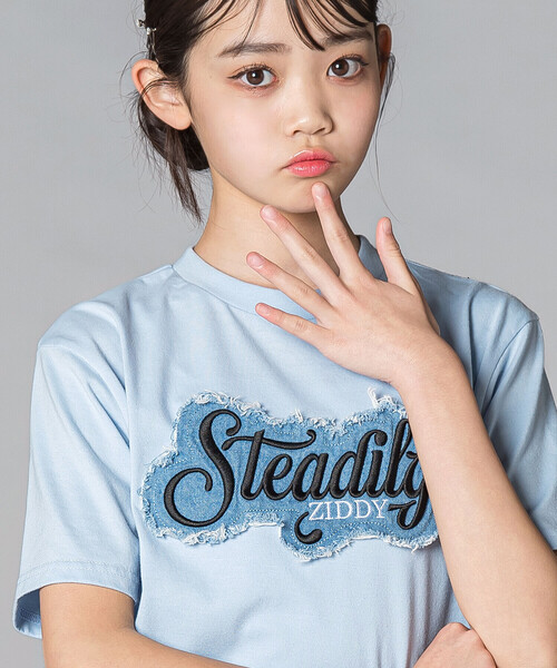 ZIDDY（ジディー） tシャツ 「 ニコプチ 」デニムワッペン ロゴTシャツ