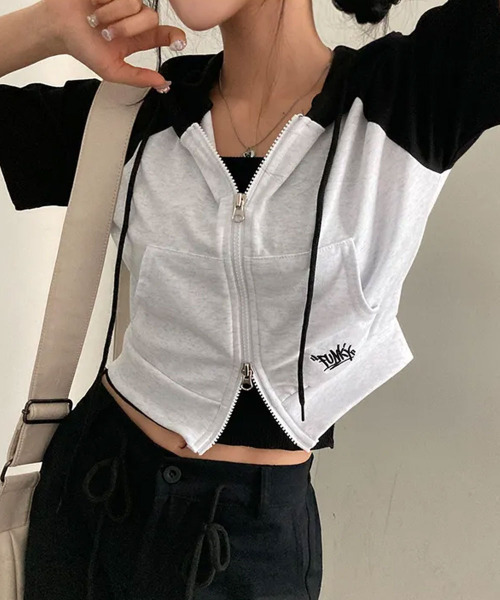 パーカー ダブルジップ ラグラン 半袖パーカー レディース : ZOZOTOWN