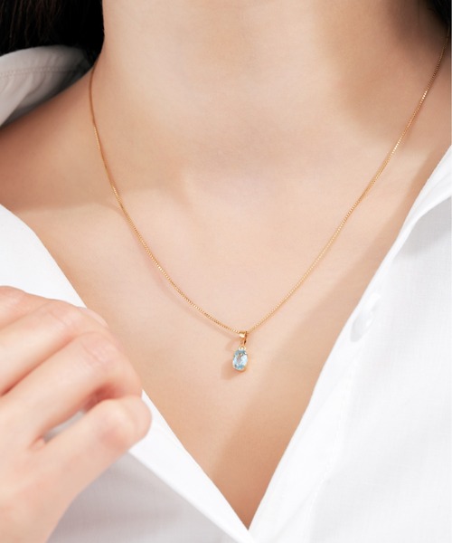 ネックレス K18 アクアマリン オーバル ペンダントトップ レディース メンズの画像