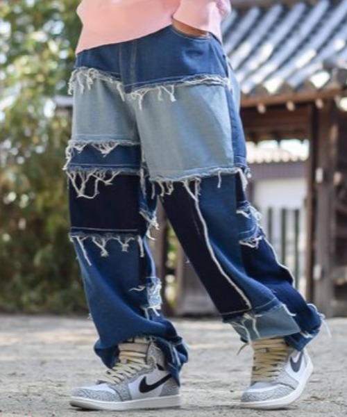 8 ワイドパンツ ジーンズ ワイドクレイジーパターンデニム メンズ 