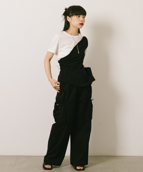 ブラックカーゴパンツ サイドポケット付き カーゴパンツ サイドポケットデザインカーゴパンツ レディース