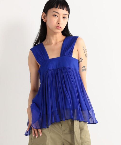 極美品✨近年 BLAMINK シルクノースリーブブラウス コットンシルクパフショートスリーブブラウス | BLAMINK (Women