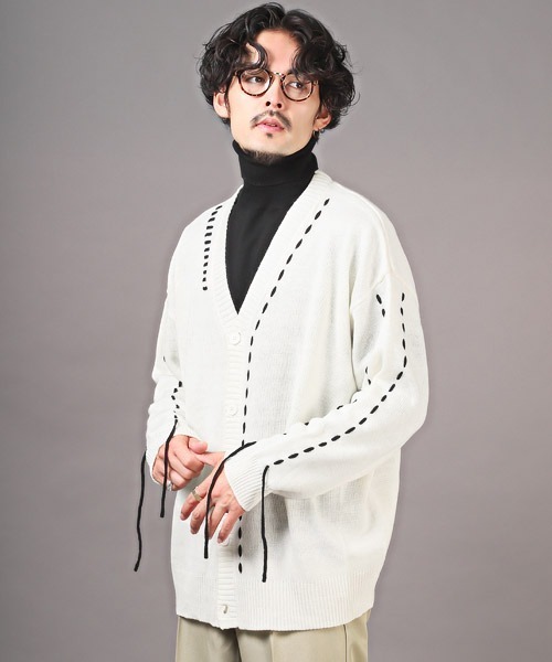 LUXSTYLE カーディガン ステッチデザインボタンカーディガン