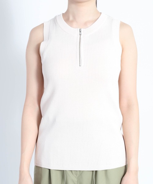 タンクトップ ノースリーブ ハーフジップタンク/Half Zip Tank Top レディース cepo タンクトップ ノースリーブ ハーフジップニットタンク