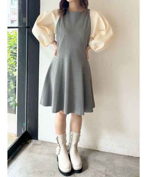 CALNAMUR ワンピース エンボスメントスリーブミニワンピース