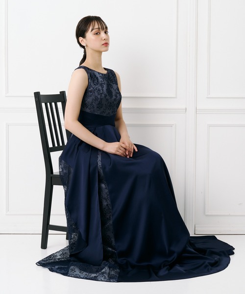 AIMER ドレス 演奏会用サテン×ラメフロッキーアシンメトリー