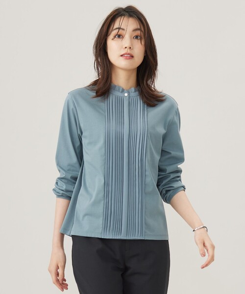 tシャツ プレーティングジャージー フリルネック カットソー レディース tシャツ プレーティングジャージー フリルネック カットソー