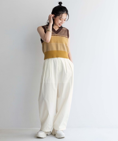 な 出品 LOWRYS FARM パンツ コットンタックワイドパンツ 136353