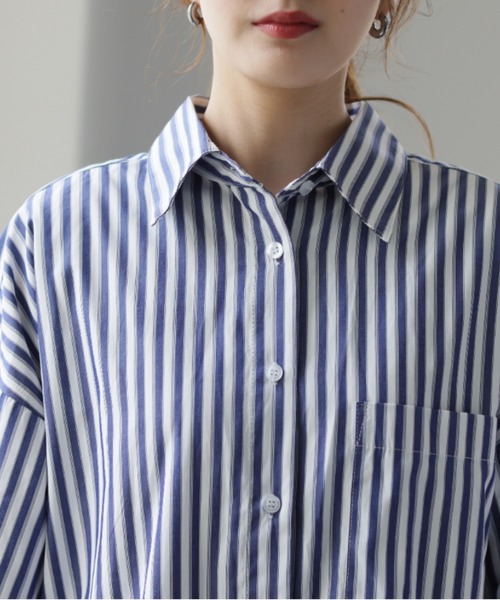 ブラウス シャツ WIDE STRIPE COTTON LINEN レディース セール】WIDE STRIPE COTTON LINEN（シャツ/ブラウス