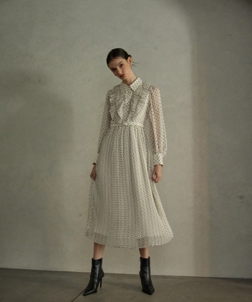【本日特価】 Chiffon ワンピース ERADIE dot シフォンドット dress pleated ワンピース