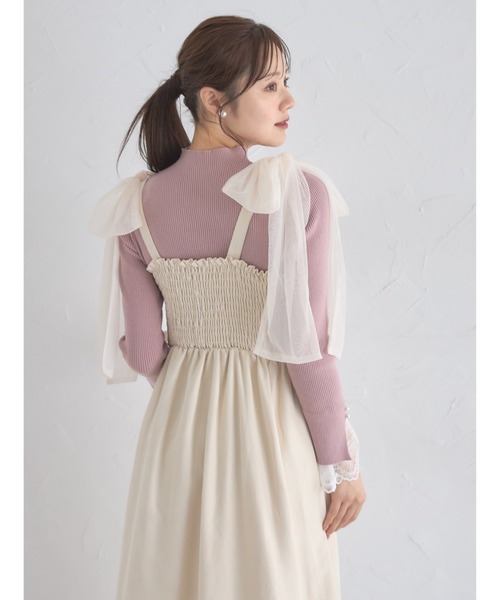 ニット セーター プチハイネックレース切替リブニットプルオーバー レディース tocco closet ニット 袖口レース付きプチハイネックリブニット