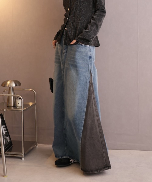 DIESEL デニム ロングスカート 異素材切り替え デニムスカート 異素材