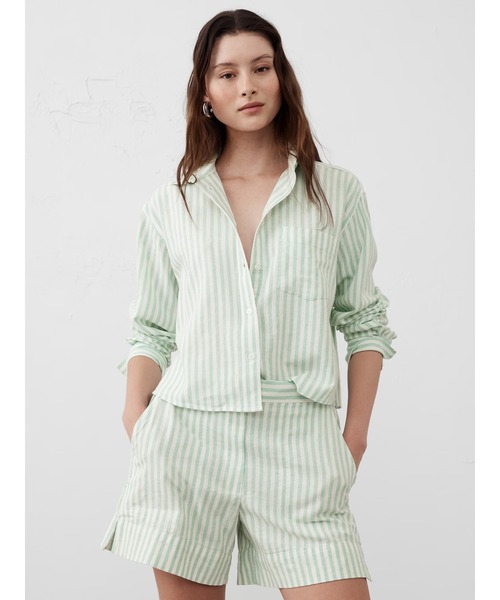 ブラウス シャツ BANANA REPUBLIC FACTORY STORE　　リネンブレンドクロップドシャツ レディース