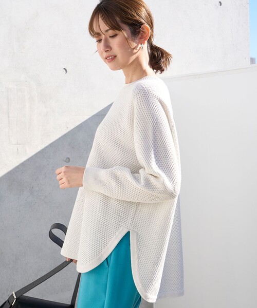 ニット セーター 「洗える」ラメリンクス ラウンドテールニット レディース UNFILO ニット セーター 「洗える」ラメリンクス ラウンドテール
