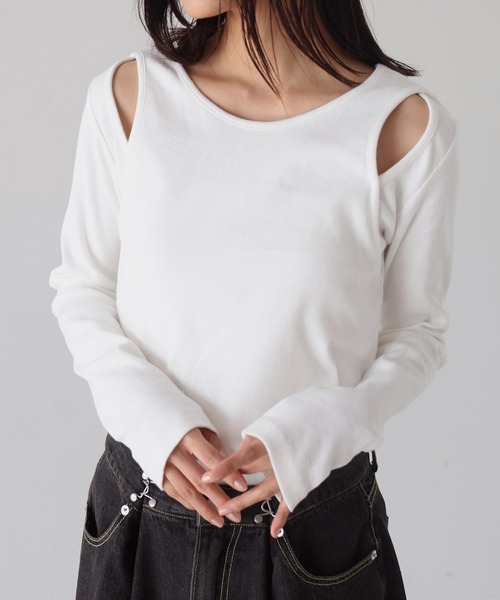 tシャツ レイヤード風ブロックトップス レディース hellam tシャツ レイヤード風リブトップス レディース