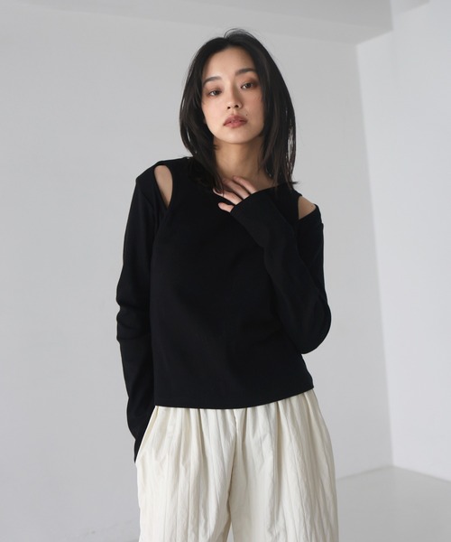 hellam tシャツ レイヤード風リブトップス レディース