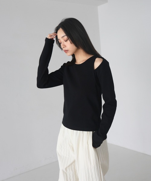 hellam tシャツ レイヤード風リブトップス レディース