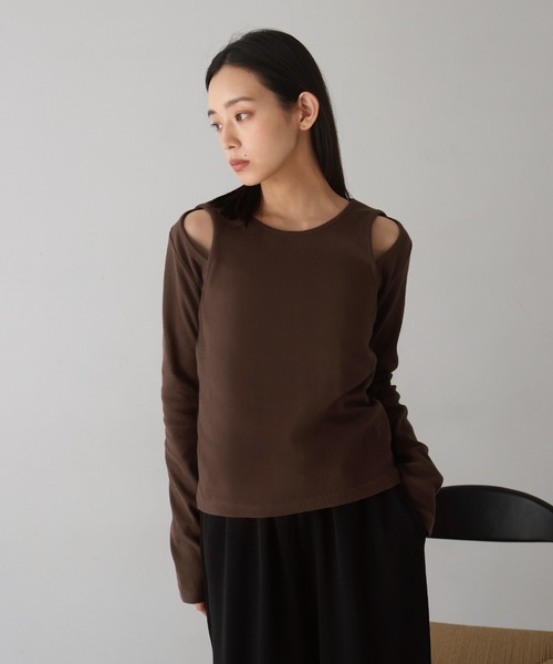 tシャツ レイヤード風ブロックトップス レディース hellam tシャツ レイヤード風リブトップス レディース