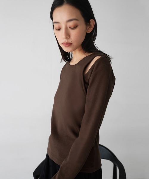 hellam tシャツ レイヤード風リブトップス レディース