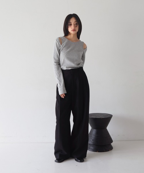 hellam tシャツ レイヤード風リブトップス レディース