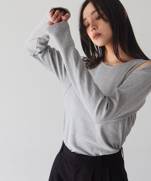 tシャツ レイヤード風ブロックトップス レディース hellam tシャツ レイヤード風リブトップス レディース