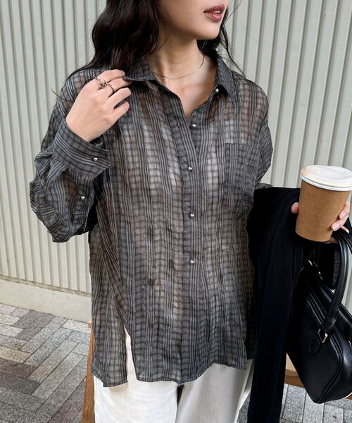 fredy emue ブラウス シャツ チェック柄シアーシャツ レディース