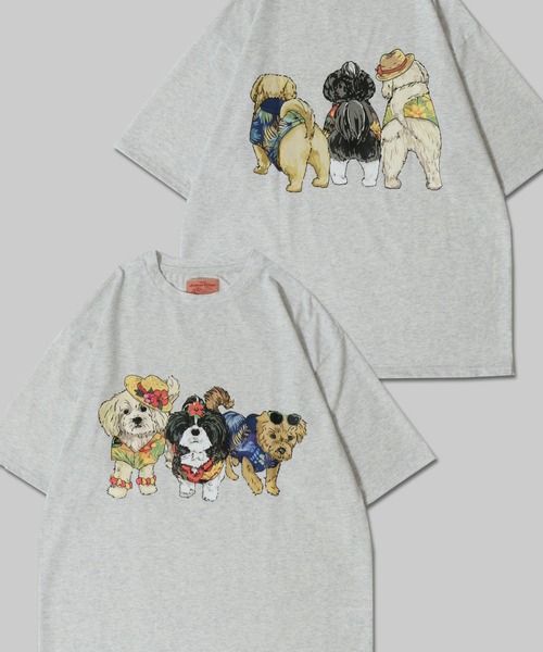 tシャツ ドッグ アニマルプリント長袖Tシャツ レディース SITRY tシャツ Dog Print T-Shirt/犬 アニマル プリント