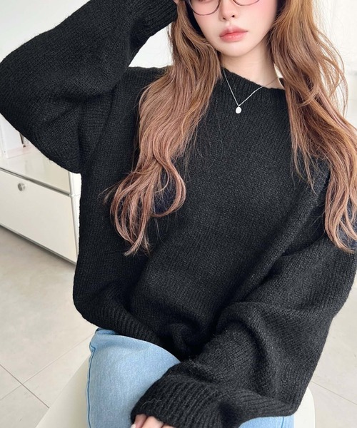 moment+ ニット セーター 「13色展開」モヘアライクベーシックニット
