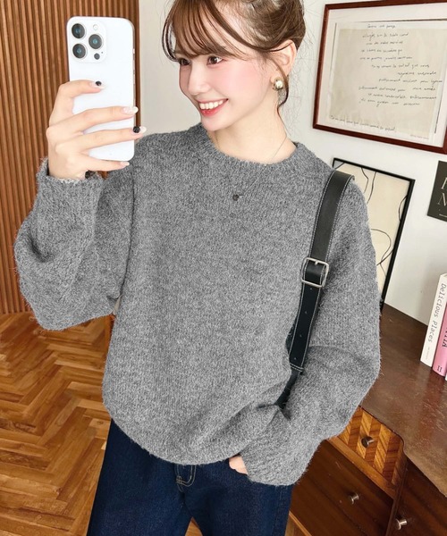 moment+ ニット セーター モヘアライクベーシックニットプルオーバー