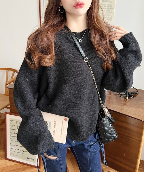 【新品同様/完売品】ADORE プレーティングモヘヤニット 2WAYニット 黒 ふわふわ モヘア ニット ラウンドネック ゆったり シンプル n220
