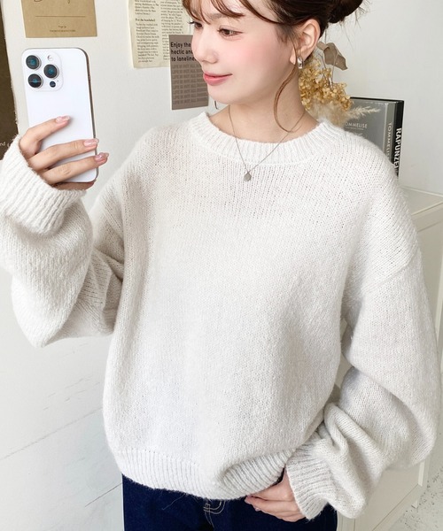 moment+ ニット セーター モヘアライクベーシックニットプルオーバー