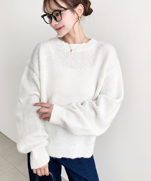 moment+ ニット セーター 「13色展開」モヘアライクベーシックニット