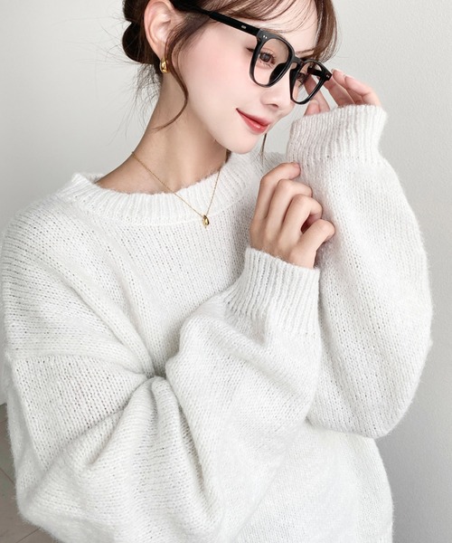 moment+ ニット セーター 「13色展開」モヘアライクベーシックニット