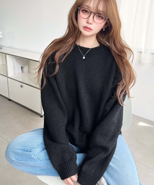 moment+ ニット セーター 「13色展開」モヘアライクベーシックニット
