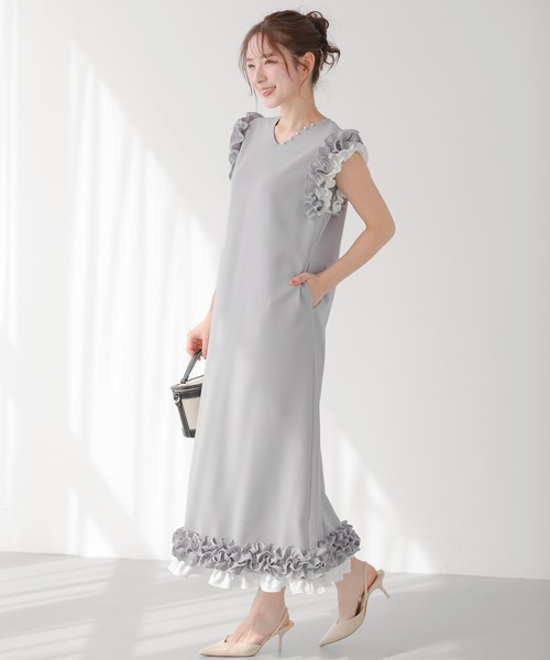 Fit more ワンピース ホイップフリルスリーブワンピース