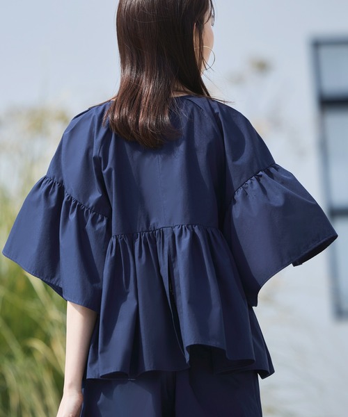 ルイルエ ブティック　セットアップ　パンツ　ゴム　ストレッチ　洗える　ネイビー ルイルエブティック RUIRUE BOUTIQUE 【洗える】ミッドサマー