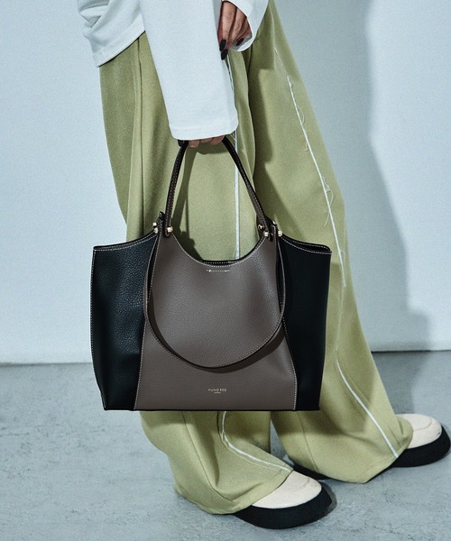 HUNDRED トートバッグ 「HUNDRED」ダブルハンドルバイカラーバッグ