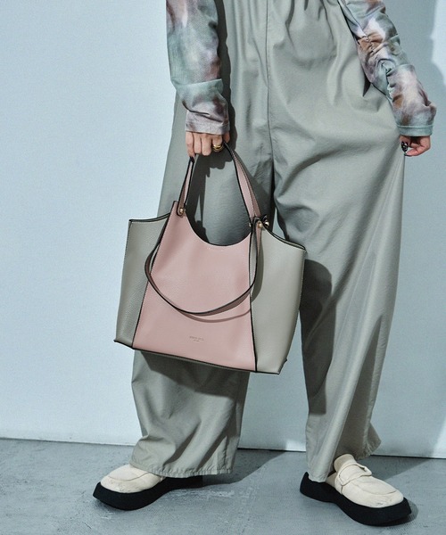 HUNDRED トートバッグ 「HUNDRED」ダブルハンドルバイカラーバッグ
