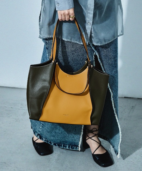 HUNDRED トートバッグ 「HUNDRED」ダブルハンドルバイカラーバッグ