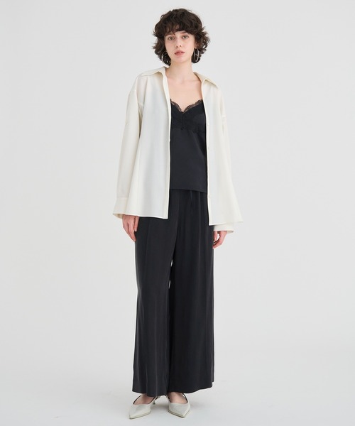 ブラウス シャツ skipper waist belted shirt pullover レディース スキッパー 長袖 形態安定 レディースニットシャツ ストレッチ(S
