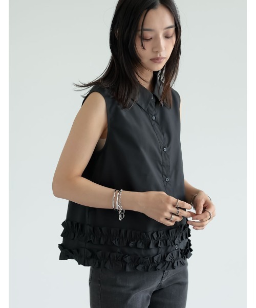 Re:EDIT（リエディ） ブラウス シャツ ブロード裾フリルノースリーブ