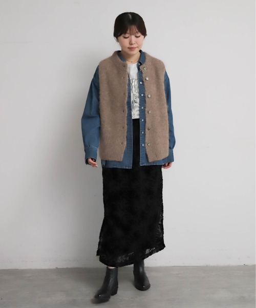 極美品 ノンブルアンペール デニム 刺繍 ブラウス リネン とろみ 