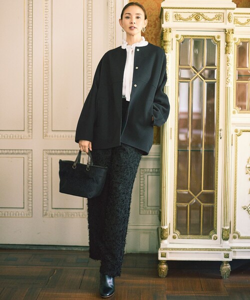 自由区（ジユウク） ノーカラーコート コート ウールリバーノーカラー