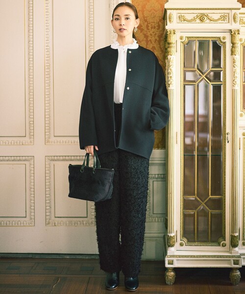 自由区（ジユウク） ノーカラーコート コート ウールリバーノーカラー