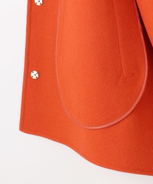   オレンジ ウールコート 自由区（ジユウク） ノーカラーコート コート ウールリバーノーカラー