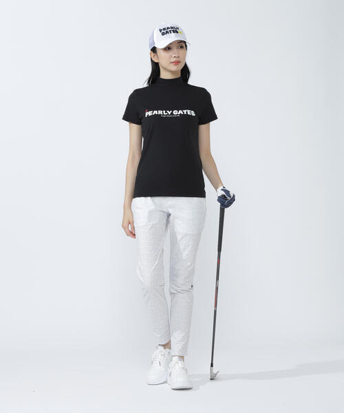 PGG ロゴプリント パンツ 黒/白 PEARLY GATES（パーリーゲイツ） パンツ 「PEARLY GATES」ロゴ組織柄