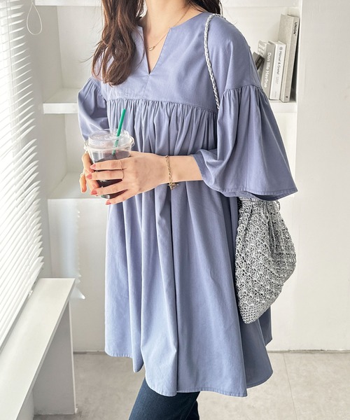 「GeeRA」 半袖チュニック LARGE ブラック レディース