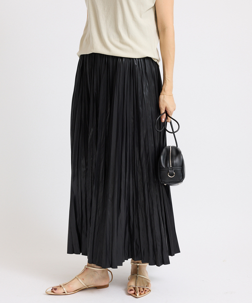 IENA（イエナ） スカート レザーライクサテンプリーツスカート