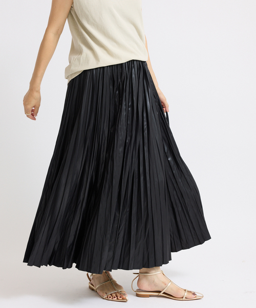 IENA（イエナ） スカート レザーライクサテンプリーツスカート