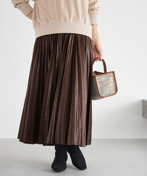 IENA（イエナ） スカート レザーライクサテンプリーツスカート
